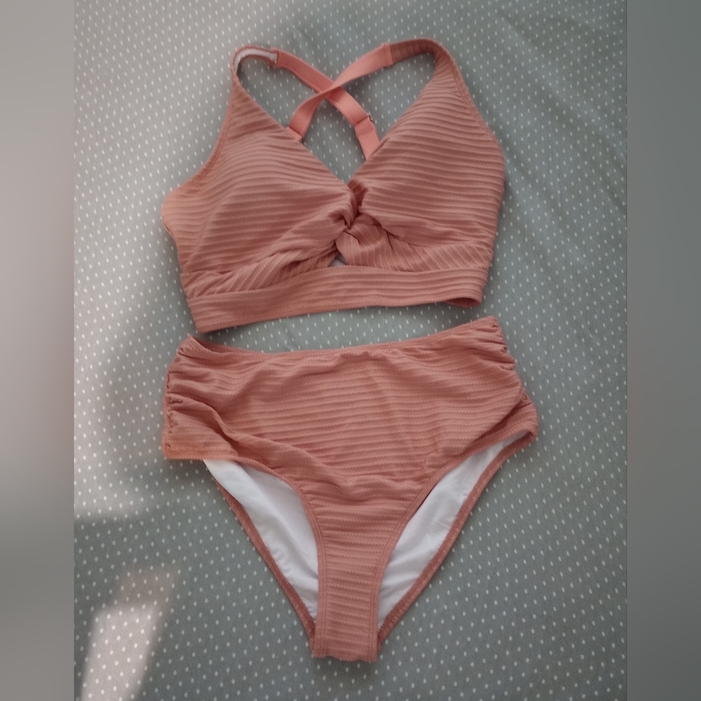 Ribbed Pink Bikini Set Size Large L - Picture 6 of 8